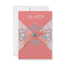 Coral Diamonds Coral Sweet 16 Birthday Party RSVP