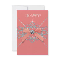 Coral Diamonds Coral Sweet 16 Birthday Party RSVP Invitations