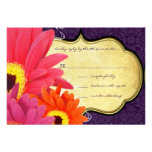 Coral Fuchsia Eggplant Gerber Daisy Wedding RSVP Invite