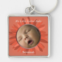 Coral Gerber Daisy Baby Photo Key Chain