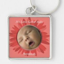 Coral Gerber Daisy Baby Photo Key Chain