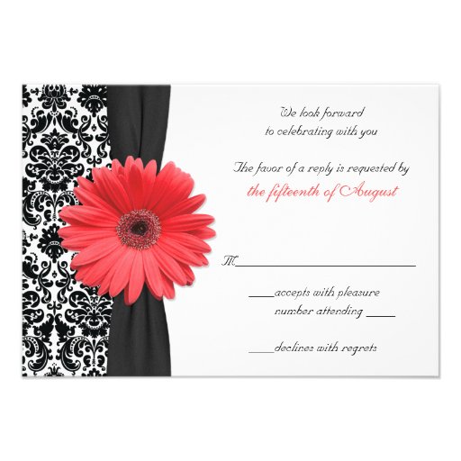 Coral Gerber Daisy Damask Wedding Reply Card REV Custom Invitations