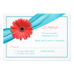 Coral Gerbera Daisy Aqua Ribbon Wedding Reply Card