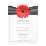 Coral Gerbera Daisy Grey Ribbon Invitation