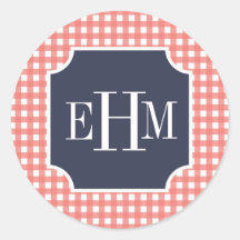 Coral Gingham Stickers