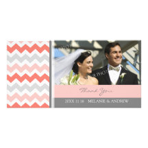 Coral Gray Thank You Wedding Photo Cards