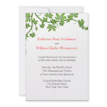 Coral, Green And White Wedding Invitations