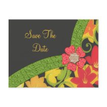 Coral Green & Yellow Flowering Garden Save Date Post Cards