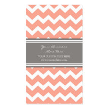 Coral Grey Chevron Retro Business Cards