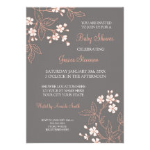 Coral Grey Floral Custom Baby Shower Invitations