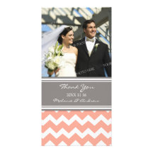 Coral Grey Thank You Wedding Photo Cards