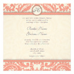 Coral & Grey Victorian Damask  Wedding Invitations