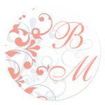 Coral, Grey, White Abstract Floral Envelope Seal
