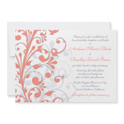 Coral, Grey, & White Floral Wedding Invitation by wasootch