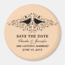 Coral Love Bird Swirls Save the Date Magnet