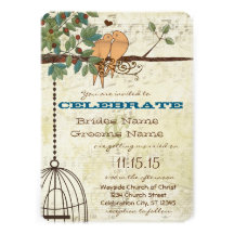Coral Love Birds Sitting In A Tree Wedding Custom Invitation