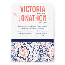Coral Navy and Coral Zig Zag and Floral Wedding Personalized Invite