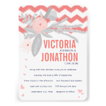Coral Navy and Grey Zig Zag Typography Wedding Announcement