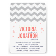 Coral Navy and Grey Zig Zag Typography Wedding Custom Invitations