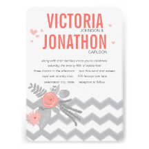 Coral Navy and Grey Zig Zag Typography Wedding Invite
