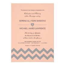 Coral Peach and Gray Chevron Wedding Invitations