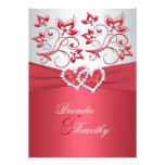 Coral Pink and Grey Floral Hearts Wedding Invite