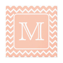 Coral Pink and White Chevron with Custom Monogram. Canvas Prints