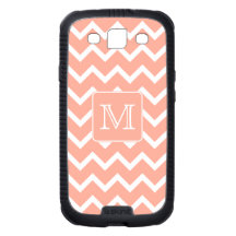 Coral Pink and White Chevron with Custom Monogram. Galaxy SIII Cover