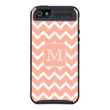 Coral Pink and White Chevron with Custom Monogram. Cover For iPhone 5