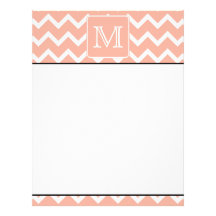 Coral Pink and White Chevron with Custom Monogram. Custom Letterhead