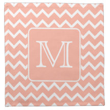 Coral Pink and White Chevron with Custom Monogram. Cloth Napkins