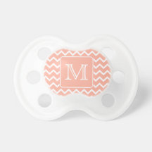Coral Pink and White Chevron with Custom Monogram. Pacifier
