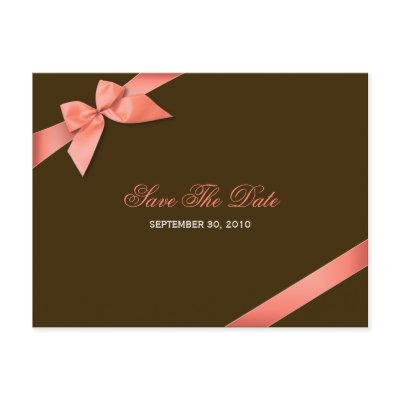 Coral Red Ribbon Wedding Save the Date 2 Post Cards by Ruxique