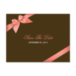 Coral Red Ribbon Wedding Save the Date 2 postcards