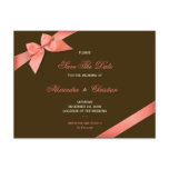 Coral Red Ribbon Wedding Save the Date 4 Postcard
