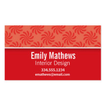 Coral & Red Swirl; Cute Business Card Template