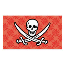 Coral & Red Swirl Jolly Roger, Pirate Business Cards