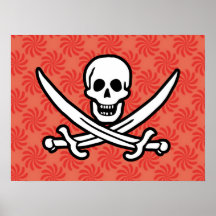 Coral & Red Swirl Jolly Roger, Pirate Poster