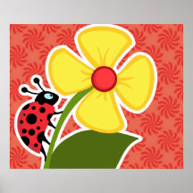Coral & Red Swirl; Ladybug Print