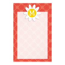 Coral & Red Swirl; Spring Flower Customized Stationery