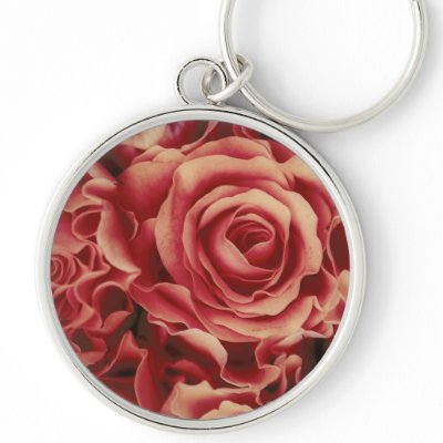 Coral Reds Roses Bouquet, floral, template Keychain by JayneLogan