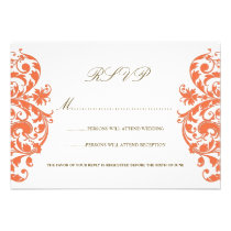 Coral Rose Damask Wedding RSVP Cards invitations