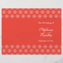 Coral + white snowflakes winter wedding program custom flyer