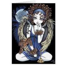 "Cordelia" Gothic Moon Oil Bird Angel Art Card
