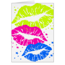 Corey Tiger 80s Vintage Lips & Stars Kisses Greeting Cards
