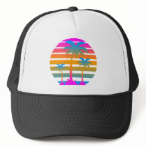 COREY TIGER RETRO SUNSET PALM TREES MESH HAT