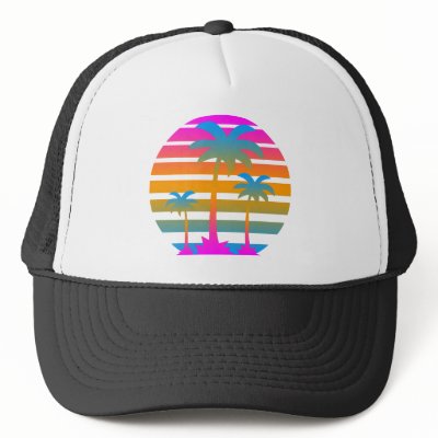 COREY TIGER RETRO SUNSET PALM TREES MESH HAT by COREYTIGER
