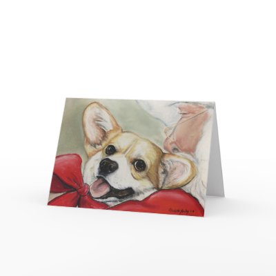 Corgi and Santa Christmas Greeting Card by CharlottesWebArt