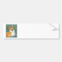 Corgi & Bluebonnets Portrait Bumper Sticker