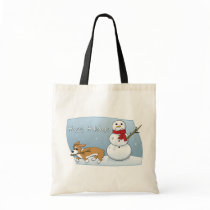 Corgi Steals Snowman's Arm Tote Bags